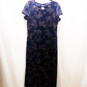 No Boundaries purple velvet rose print midi dress